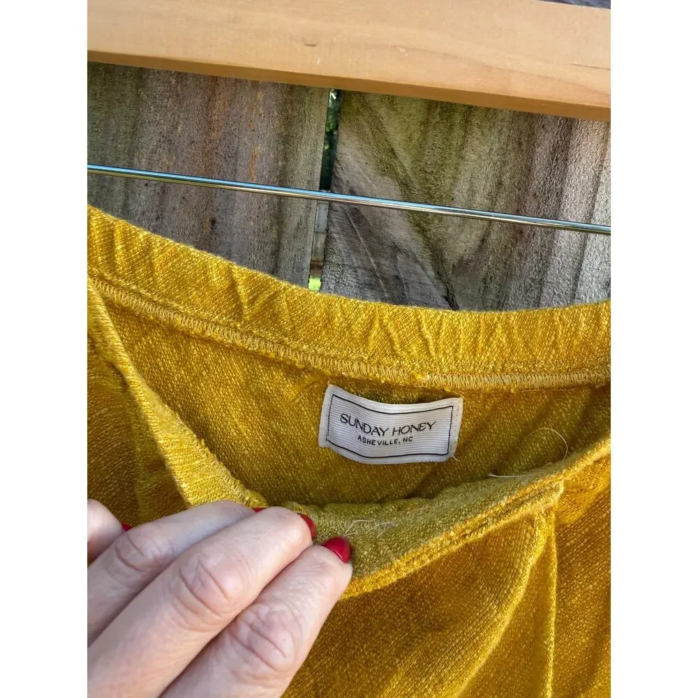 Sunday Honey Reworked Golden Linen Wrap Midi Skirt